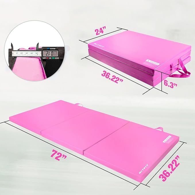 RitFit Upgraded Folding Exercise Mat, 2 Inch Thick Gymnastics Mat 3’x6’,4’x8’,4x10’,2'x8' with Carrying Handles for Yoga, MMA, Stretching, Core Workouts and Home Gym Protective Flooring