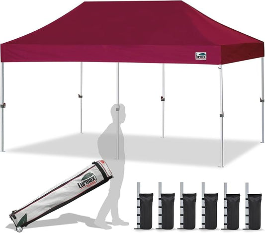 Eurmax USA 10'x20' Pop Up Canopy Tent Commercial Instant Canopies with Heavy Duty Roller Bag,Bonus 6 Sand Weights Bags (Burgundy)