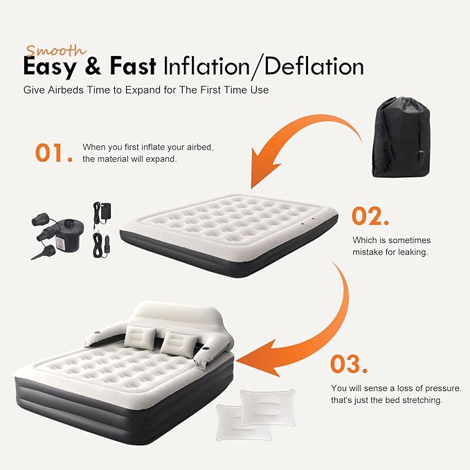 DIMAR GARDEN Queen Air Mattress with Headboard and Pump,Blow Up Mattress Inflatable Bed with Pillows