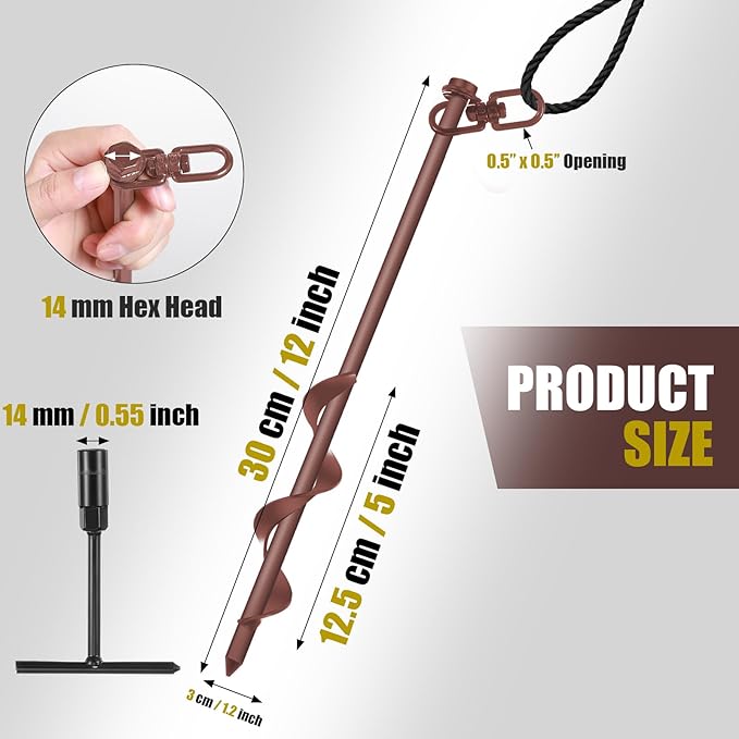 Reginary Ground Anchors Screw in Tent Stakes Heavy Duty Trampoline Anchors High Wind for Camping Canopy Carport Sheds Beach Sand Stakes Metal Swing Set