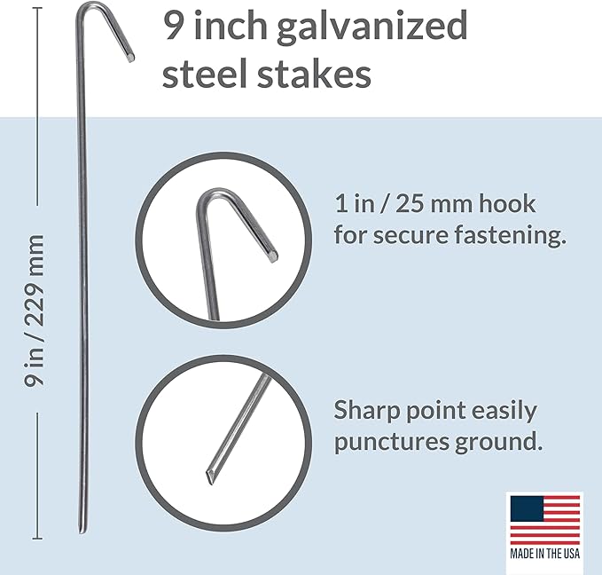 Pinnacle Mercantile 10 Pack Tent Stakes Metal Garden Edging Fence Hooks Pegs Christmas Decoration Stakes Made USA 9 inches Long