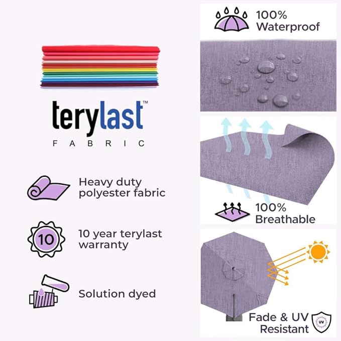 Midtown Umbrellas 10 Ft Outdoor Cantilever Patio Umbrella w/Terylast Purple Texture Fabric - Tilt 360° Offset Patio Umbrella, Deck Patio Umbrella, Backyard Umbrella & Garden Umbrella - Black Frame