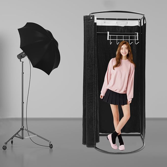 Clothing Store Fitting Room, Dressing Room, Removable Portable Changing Room Tent, Fitting Room for Boutique, Privacy Dressing Room for Indoor Outdoor House Office Shopping Mall (D-Shaped-Black)