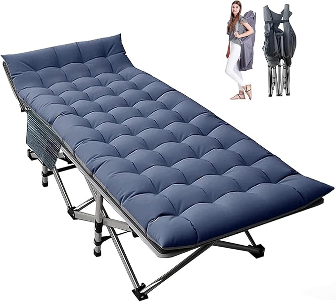 LILYPELLE Folding Camping Cot, Extra Wide Heavy Duty Sleeping Cots with Carry Bag, Double Layer Oxford Portable Travel Camp Cots for Home, Office Nap and Outdoor Beach