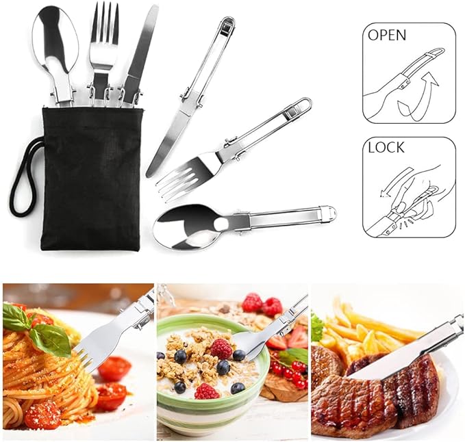 aiGear 3pcs Camping Cookware Mess Kit, Non-Stick Camping Pan Pot Kettle, Lightweight Aluminum, Collapsible Portable Camping Cooking Set for Outdoor Cooking Hiking Picnic