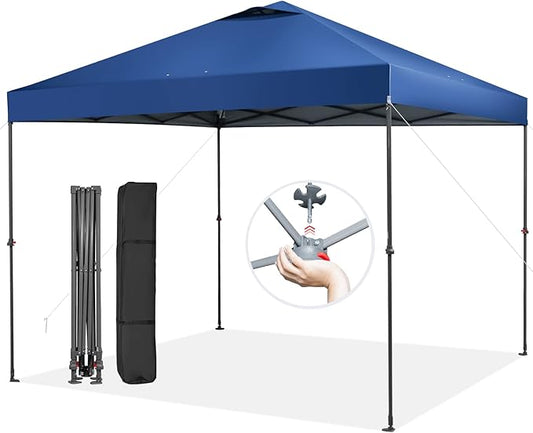 Tangkula 10x10 Ft Pop Up Canopy, Easy Set-up Instant Tent with Center Lock, Carry Bag, Rotatable Feet, 8 Stakes, 4 Ropes, Outdoor Canopy Tent for Beach, Camp, Patio, Market (Blue)