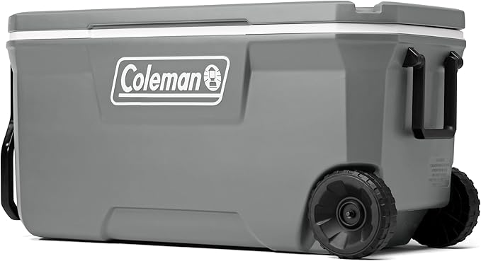 Coleman Classic Series Insulated Portable Rolling Cooler with Wheels, Leak-Resistant Outdoor Hard Cooler Keeps Ice up to 5 Days, 100-Quart