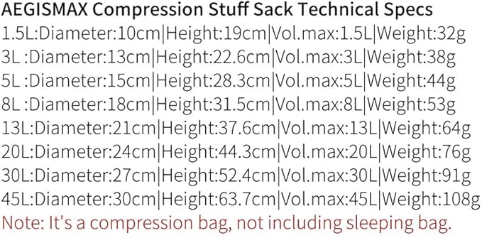 New 1.5L-45L Ultralight Compression Sack for Sleeping Bag Accessories Waterproof Nylon Stuff Sack Outdoor Ultralight Storage Bag