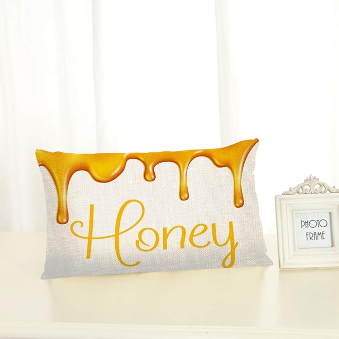 Throw Pillow Cover Honey Splash Dripping Sweet Drops from Bee Honeycomb for Beekeeping Bakery of Dropping Syrup Desserts Decorative Pillow Case Home Decor 20x12 Inches Pillowcase