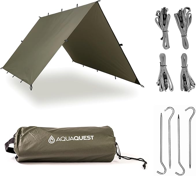 AquaQuest Safari Tarp – Lightweight Waterproof (5,000mm) Seam-Taped Ripstop Rain Fly for Backpacking, Thru-Hiking & Hammock Camping