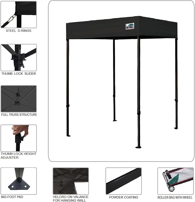Eurmax USA 5'x5' Flat Top Pop-up Canopy Portable Photo Booth Tent for Events Wedding Photobooth for Professional Photos Photo Studio with Roller Bag，Bonus 4 SandBags (Black with Screen Window)