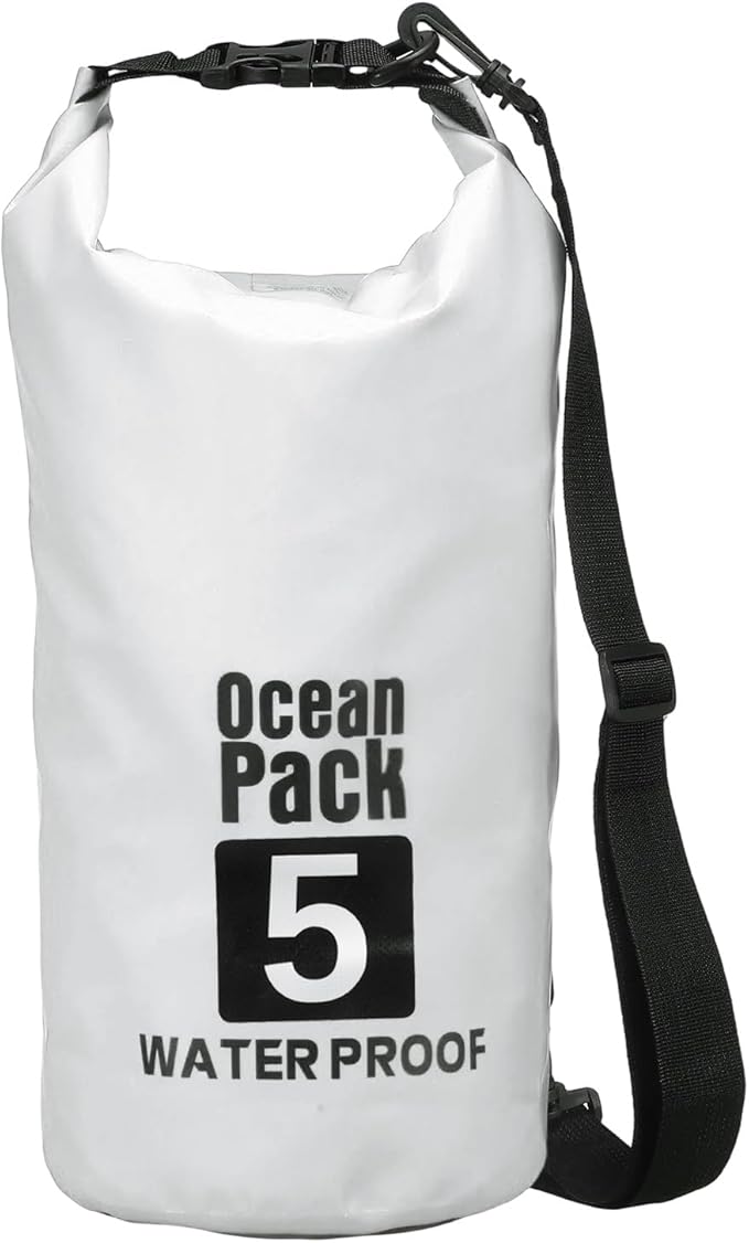Waterproof Dry Bag, 5L Fit for Women Men Water Proof Bags Lightweight Dry Storage Floating Backpack with Whistle for Travel Backpacking Boating Kayaking Camping (White)