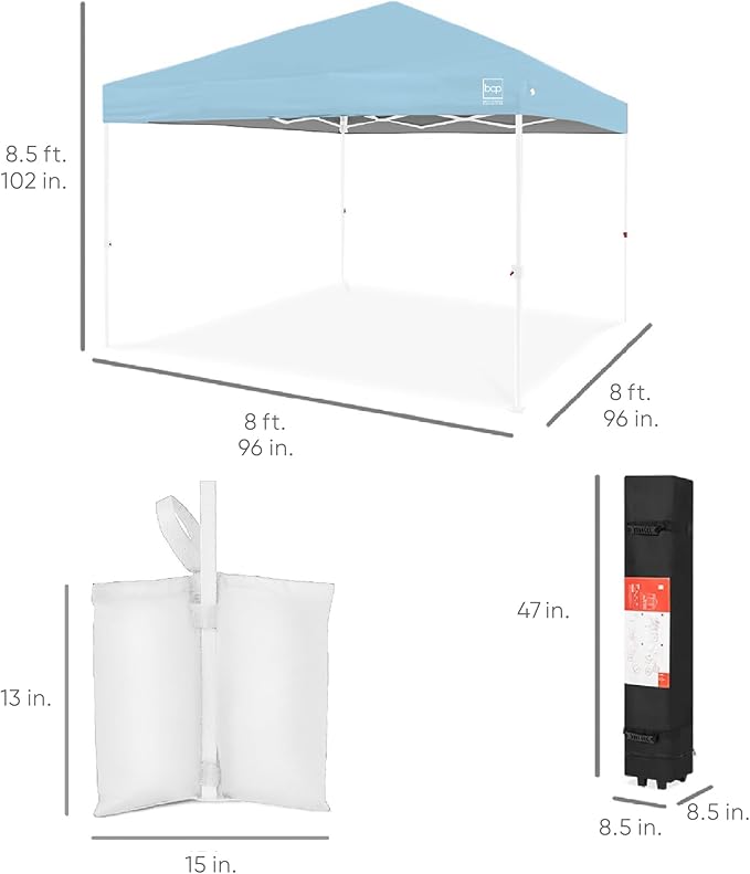 Best Choice Products 8x8ft Pop Up Canopy Tent, Outdoor Shade, 1 Person 1 Minute Set Up, Carry Case, 4 Weight Bags - French Blue/White