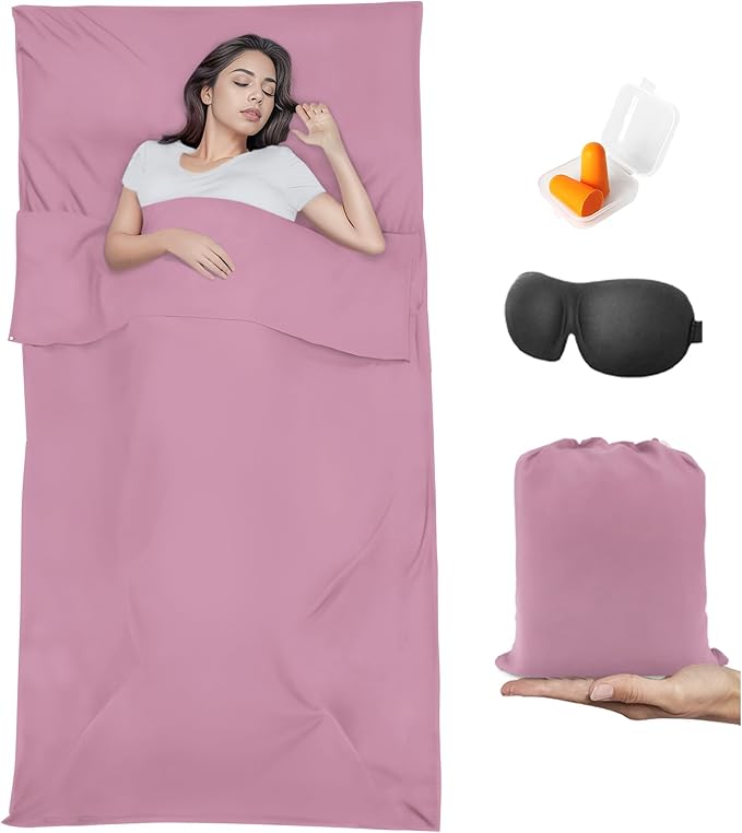 Sleeping Bag Liner,Travel Sheet & Adult Sleep Sack, Camping Sheets Travel Sleep Sack for Backpacking,Hotels & Hostels -Lightweight Single &Double Travel Sheet Camping Sheets