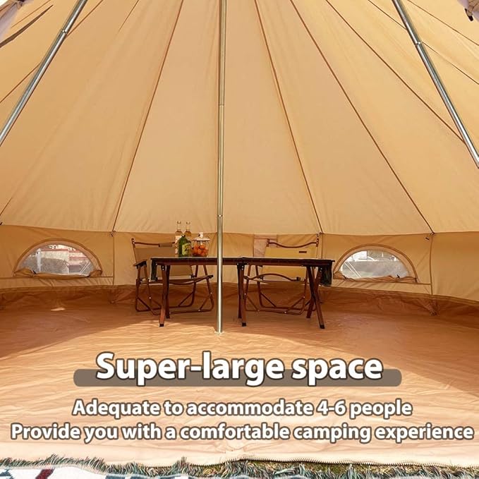 Bell Tent for Camping - Breathable Polycotton Canvas Yurt with Stove Jack, 4-Season Glamping Tent for 2-8 Person, Sturdy Shelter Family Camping & Backyard (10ft/13.1ft/16.4ft)