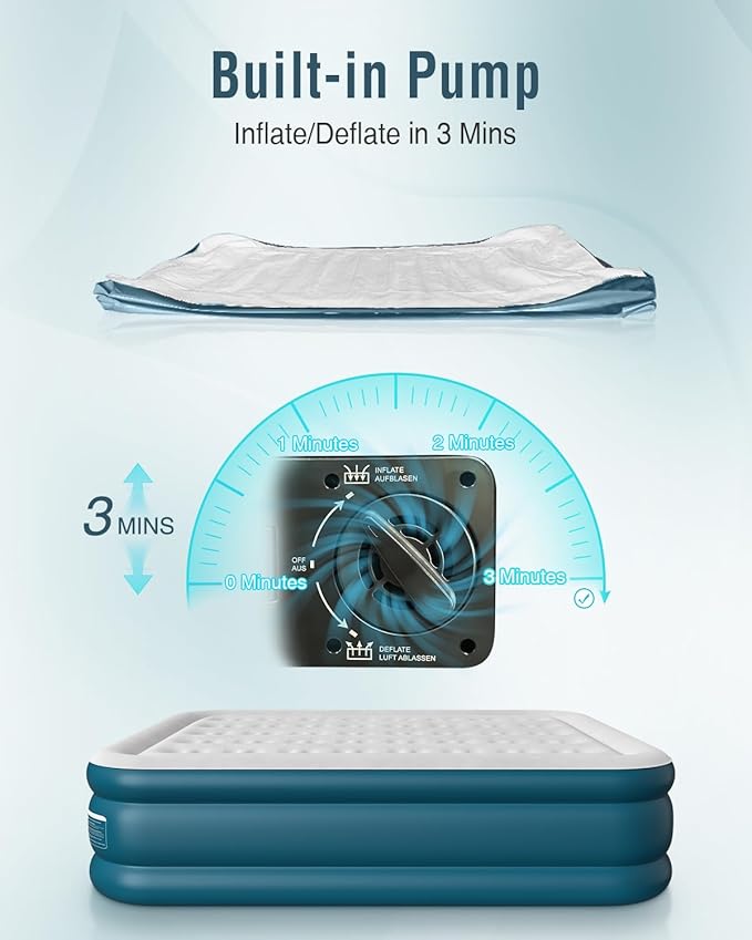 Air Mattress 18", Queen Air Mattress with Built in Pump, Inflatable Mattress with Soft Flocked Top and Portable Carry Bag Adjustable Blow Up Mattress for Guest, Indoor, Travel (Green)