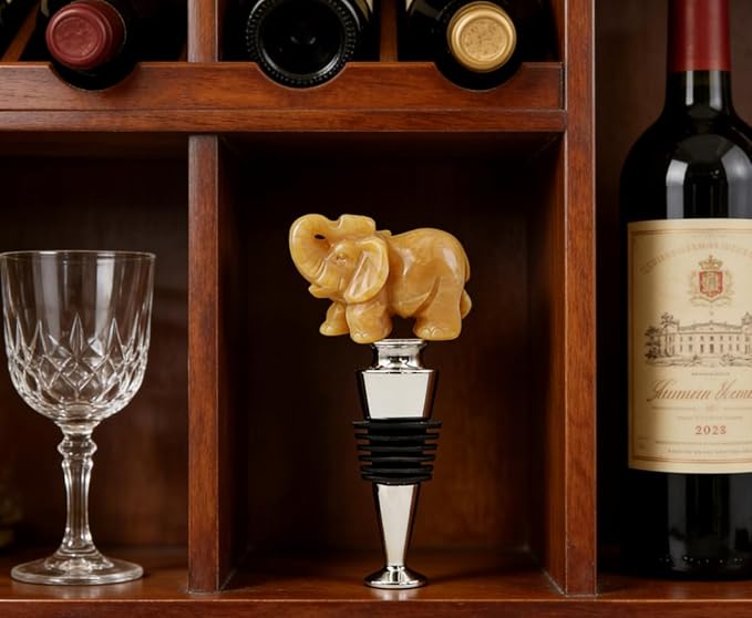 Homestia Gemstone Elephant Wine Stopper - Natural Crystal Champagne Preserver Airtight Bottle Sealer, Decorative Lucky Elephant Bottle Stopper for Wine Champagne Birthday Gifts Wedding Favors
