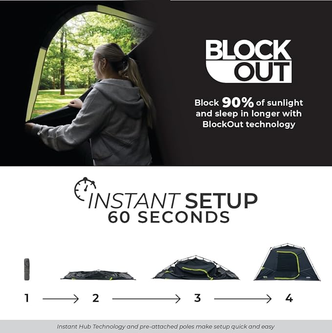 CORE Blackout 6 Person Instant Cabin Tent with Footprint and Tent Kit