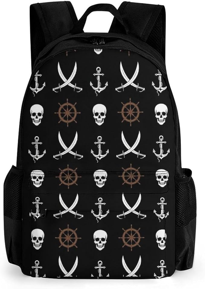 Rucksack Anti-Theft Multipurpose Large Capacity Carry On Bag, Nautical Anchor Pirate Skulls Travel Hiking Bag Day Pack With Side Pockets