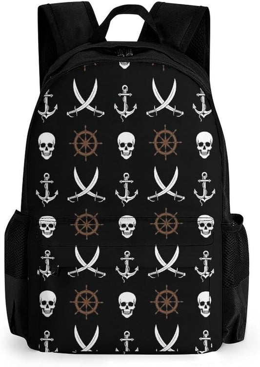 Rucksack Anti-Theft Multipurpose Large Capacity Carry On Bag, Nautical Anchor Pirate Skulls Travel Hiking Bag Day Pack With Side Pockets