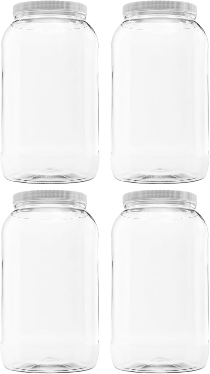 Plastic Storage Jars with Leak Proof Lids, BPA Free, Hand Wash Only (128oz, 4PK White)