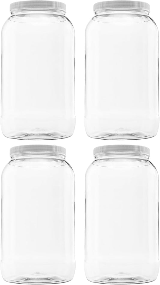 Plastic Storage Jars with Leak Proof Lids, BPA Free, Hand Wash Only (128oz, 4PK White)