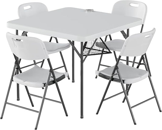 VECELO Folding Card Table Square and Chairs Set, Collapsible Legs & Portable for Indoor/Outdoor, Picnic, 5 Piece, White