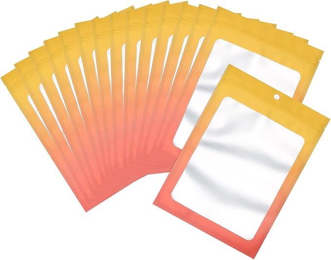 100 Pcs Resealable Mylar Bags, Gradient Color Food Storage Bags, Zip Bag Foil Bags Packaging Pouch for Food Storage, Sample, Small Business (Yellow Orange, 5.9 X 8.6 Inch)