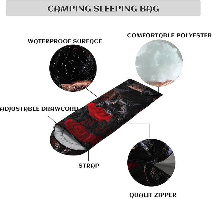 Sleeping Bags for Adults and Kids，3D Printing Camping Sleeping Bag for Girls Boys Lightweight Waterproof Cold/Warm 3-Season，Outdoor Travel with Compression Bags