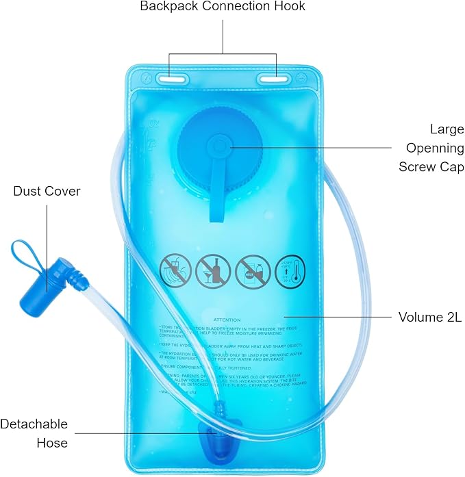 EVERFUN Hydration Bladder 2L/3L Water Reservoir for Hiking Backpack, Leak Proof Water Bladder with Detachable Hose & High Flow Ergonomic Bite Valve, Water Pouch for Cycling, Running