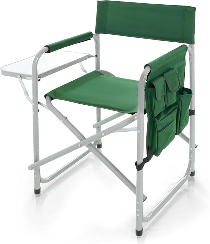 Camping Chair with Side Table & Storage Pockets - Portable Directors Chair Foldable for Outdoor Camping, Lawn, Beach, Fishing, Picnic, Trip (2 Pack) (Green)