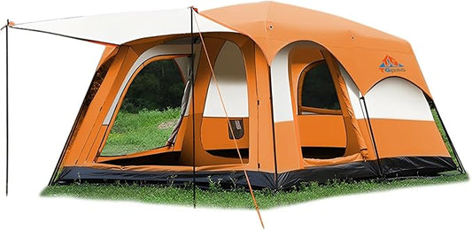 Large Family Standing Upright Camping Tent - 5-12 Persons Multi-Room Waterproof Tent with Screened Porch - Glamping Tent for Outdoor Camping & Family Vacation