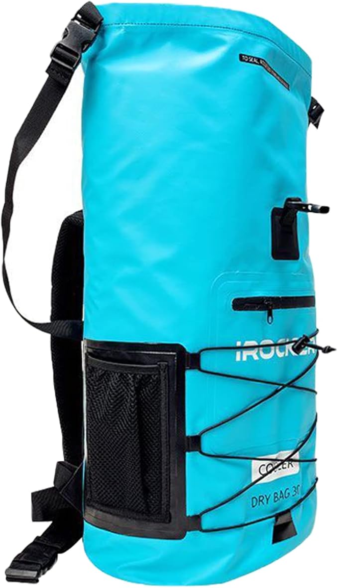 iROCKER Insulated Backpack Cooler & Dry Bag - 30L Leakproof, Collapsible, Fits 24 Cans, 18 Bottles | Adjustable, Padded Straps for Beach, Camping, Boating