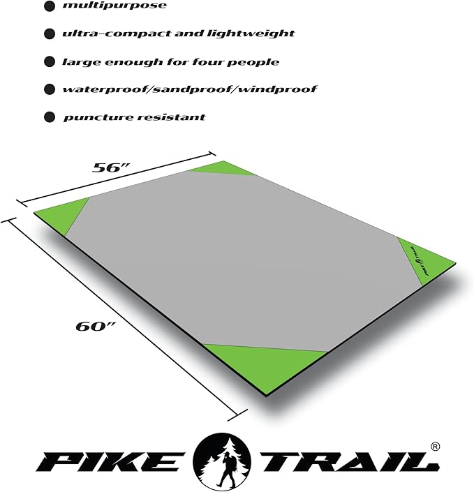 Pike Trail Pocket Beach Blanket (60 in X 56 in) – Lightweight Sand Proof Picnic Blankets, Compact Outdoor Blankets, Waterproof Pocket Blanket for Hiking, Camping, Picnics, Travel and Beach Trips