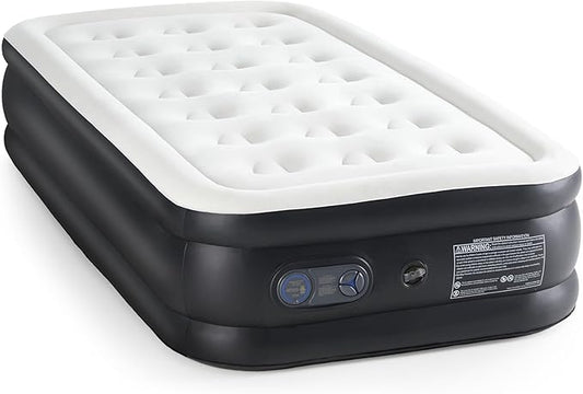 Elevon Air Mattress with Built in Pump - Luxury Double High Inflatable Bed for Home, Travel & Camping, Navy/White, Twin, 18" High