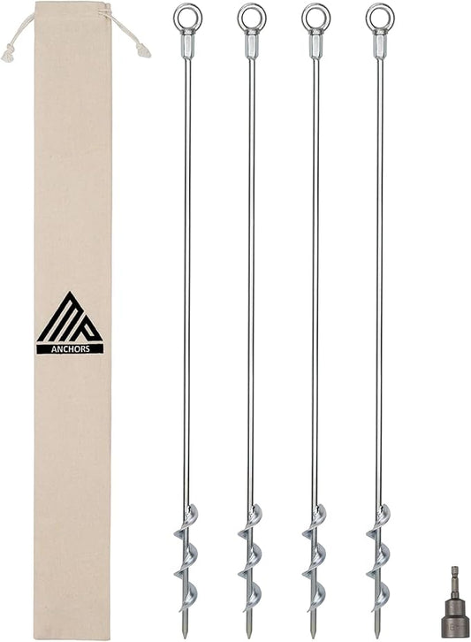 Ground Anchors Screw-in 32" Set of 4 With Drill Bit - Earth Stakes Heavy Duty for Mobile Home, Shed, Swing Set, Tree, Awning Canopy