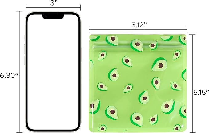 QQ Studio 100 PCS Clear Print Poly Plastic Color Empty Hangover Starter Kit with Resealable Zipper Seal Lock (Avocado, 5.12 inch x 5.12 inch)