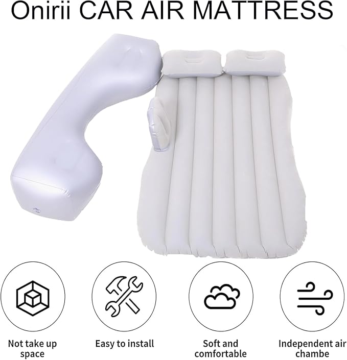 Inflatable Car Air Mattress Back Seat Bed with Air Pump,Thickened Portable Car Travel Sleeping Camping Air Mattress Blow Up Bed for Car Universal SUV