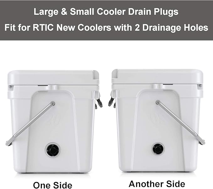 2 Pack Drain Plugs for RTIC Coolers, Large & Small Cooler Drain Plugs Compatible with RTIC 20QT, 45QT, 65QT Coolers with New Two Drains