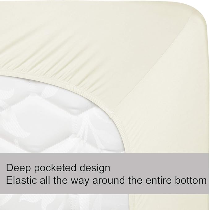 Soft Stretch King Size Fitted Sheet Only - Jersey Knit & Cozy T-Shirt Like, 4-Way Stretchy Snug Fit & Wrinkle Free, No More Slipping Mattress Sheets - Creamy Beige, King
