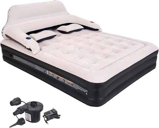RAPTAVIS Queen Size Air Mattress Inflatable Bed with Pump and Headboard, Blow Up Mattress