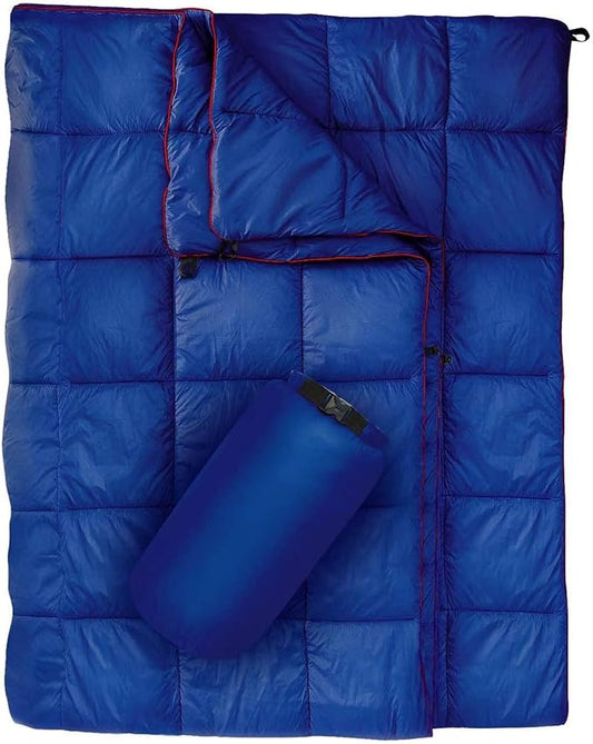 Outdoor Puffy Camping Blanket, Lightweight Down Alternative Puffy Printed Camping Large Ultra Warm Hammock Top Quilt Waterproof Blanket for Traveling Picnic Beach Party Cold Weather (Navy)