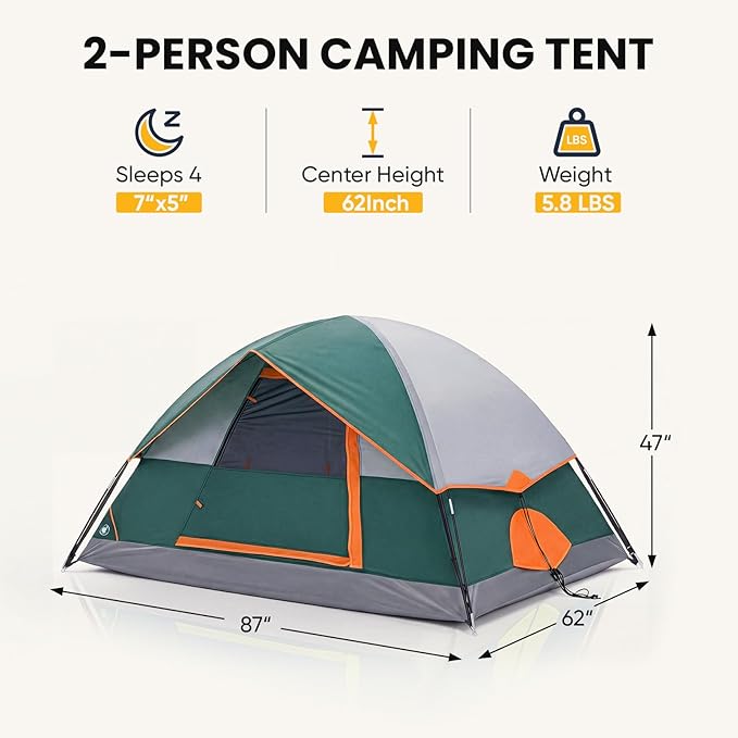 NEWBULIG 2-4 Person Camping Tent, Lightweight 5 Min Easy Setup, Waterproof Windproof Dome Tent with Rainfly for Outdoor, Hiking, Backpacking, Beach
