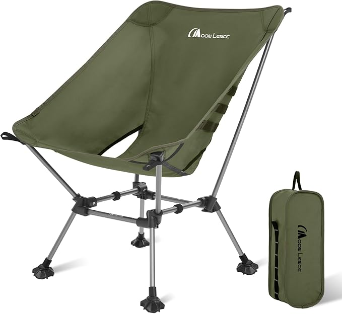 MOON LENCE Camping Chair Plus, Upgraded Comfort & Size, Still Compact and Lightweight, Folding Portable Chair for Backpacking & Hiking, 400Lbs Capacity, Gen 3 Plus (Green with Groundgrip Feet (Plus))