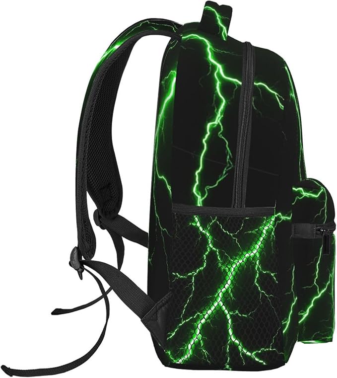 Men Women Polyester Green Lightning Art Casual Daypack Large Capacity Carry On Bag With Adjustable Shoulder Straps for Camping Work Running