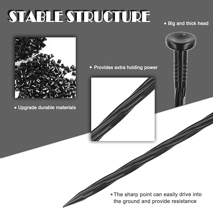 Plastic Landscape Anchoring Spikes 150 Pcs 8 Inch Nylon Spiral Landscape Spikes for Yard, Garden Lawn, Weed Barriers, Artificial Turf, Tent