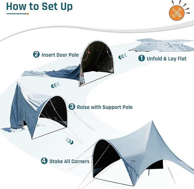 Large Blackout Camping Tarp with Poles Waterproof Shade Canopy Tent Tarp Sun Shade Shelter for Outdoor Camping Backyard Picnic - Included Guy Lines & Luminous Tent Stakes, Gray
