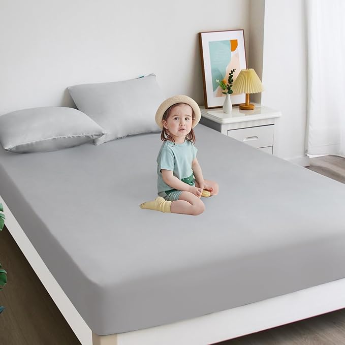 Biloban Short Queen Sheets 2 Pack 60’’×75’’ Fit for RV Camping with Deep Pocket up to 14", RV Mattress Short Queen Bed Sheets, Grey