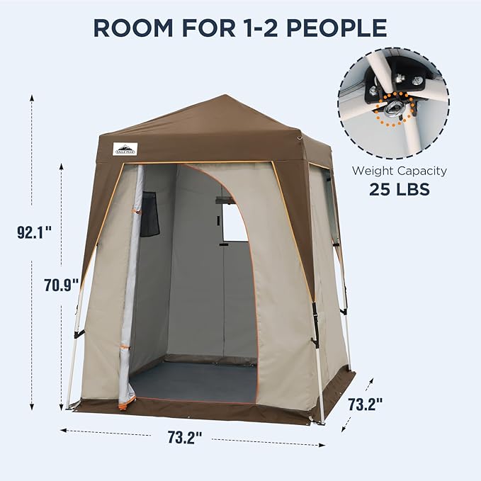 EAGLE PEAK 5x5 Pop Up Privacy Tent with Ground Mat, Portable Changing Room & Outdoor Shower Tent, Portable Canopy for Camping, Pool, Photoshoots or Toilet Shelters 6x6 Base 5x5 Top (Beige/Brown)
