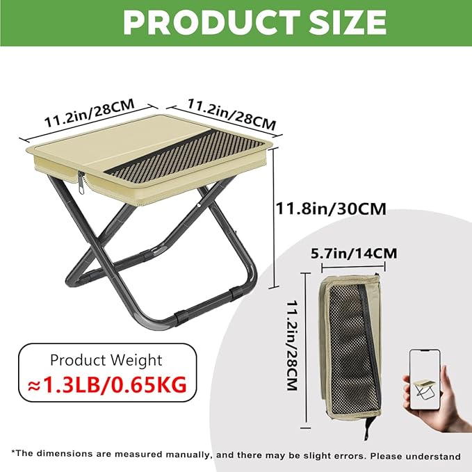 2-in-1 Collapsible Camping Stool & Sling Bag / 220LB Load Capacity Folding Portable Fishing Stool/Collapsible Stool for Camping, Hiking, Fishing, Gardening & Beach Outdoor Activities (Khaki, L)
